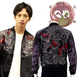 [HANATABIGAKUDAN] Silver Cloud Dragon Embroidery Sukajan - sukajack