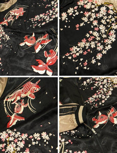 [HANATABIGAKUDAN] Sakura Goldfish Embroidery Sukajan - sukajack