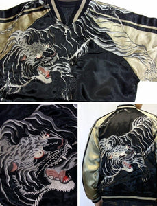 [SATORI] White Tiger Embroidery Souvenir Jacket - sukajack