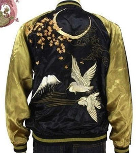 [HANATABIGAKUDAN] Heron and Autumn Leaves Reversible Sukajan - sukajack