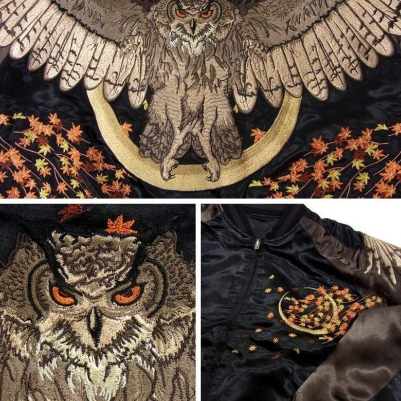 HANATABIGAKUDAN Autumn Leaves and Horned Owl Sukajan – SUKAJACK