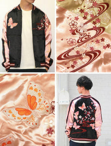 [JAPANESQUE] Sakura and Butterfly Souvenir Jacket - sukajack