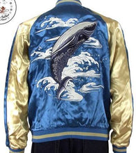 Load image into Gallery viewer, [JAPANESQUE] Waves and Whales Souvenir Jacket - sukajack