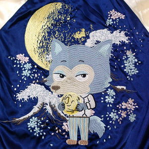 [BEASTARS] Moon and Legoshi Embroidery Reversible Souvenir Jacket
