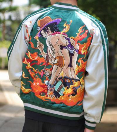 [ONE PIECE] Fire Fist Ace Reversible Souvenir Jacket - sukajack