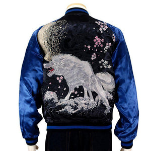 [SATORI] Wolf embroidery Sukajan on the moon - sukajack