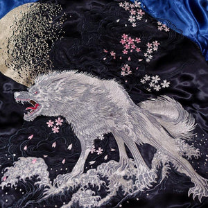 [SATORI] Wolf embroidery Sukajan on the moon - sukajack