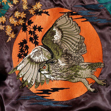 Load image into Gallery viewer, [HANATABIGAKUDAN] Autumn leaves and Owl Souvenir Jacket - sukajack