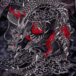 [HANATABIGAKUDAN] Silver Cloud Dragon Embroidery Sukajan - sukajack