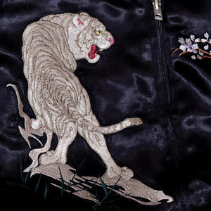 [HANATABIGAKUDAN] Taki Fuji White Tiger Embroidery Souvenir Jacket - sukajack