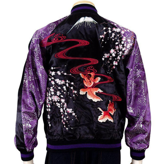 [HANATABIGAKUDAN] Fuji style goldfish embroidery  Souvenir Jacket - sukajack