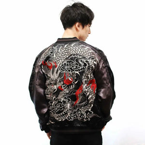 [HANATABIGAKUDAN] Silver Cloud Dragon Embroidery Sukajan