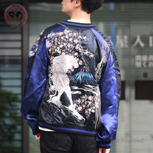 [HANATABIGAKUDAN] Taki Fuji White Tiger Embroidery Souvenir Jacket