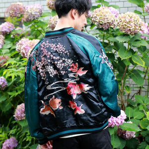 [HANATABIGAKUDAN] Sakura Goldfish Embroidery Souvenir Jacket