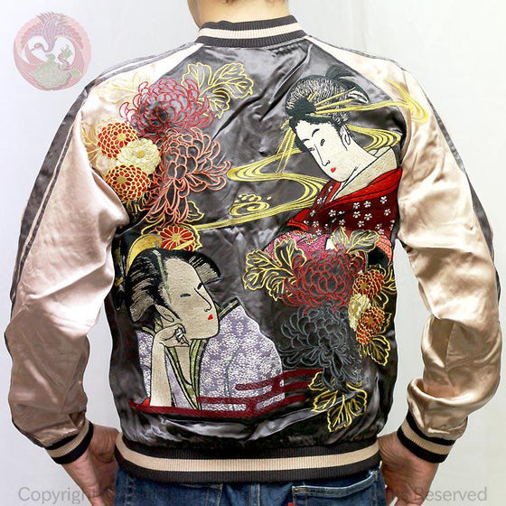 Sukajan One Piece Trafalgar Law Samurai Japan Satin Embroidery Souvenir  Jacket