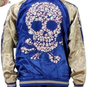 [HANATABIGAKUDAN] Cherry Blossoms Skull Reversible Sukajan - sukajack
